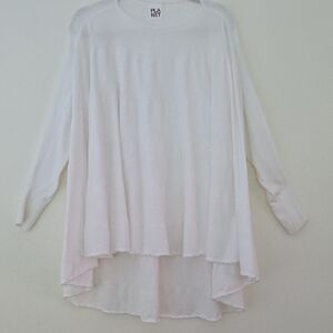 Planet By Lauren G White Textured Stripes Swing Long Sleeve Top One Size (Bx13)